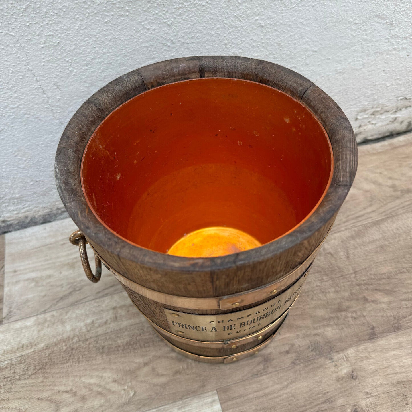 Vintage French Champagne Ice Bucket Cooler Made France WOOD BRASS 1012249 - Fleamarketfrance