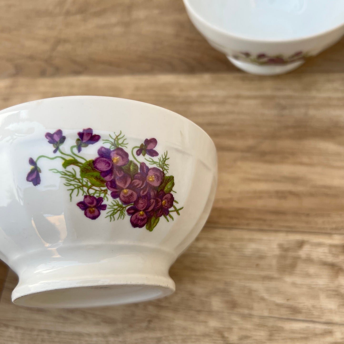 French Vintage Porcelain Bowls Purple Violets Cereal Breakfast Set 12102425 Chauvigny Style