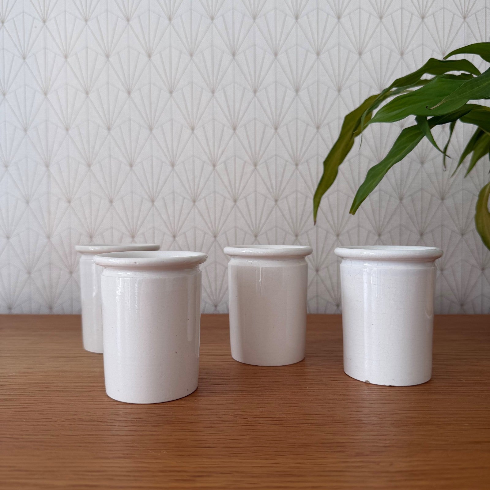 Vintage French Confit Pots White Ceramic Stoneware Jam Jars Set 1602257 Unmarked