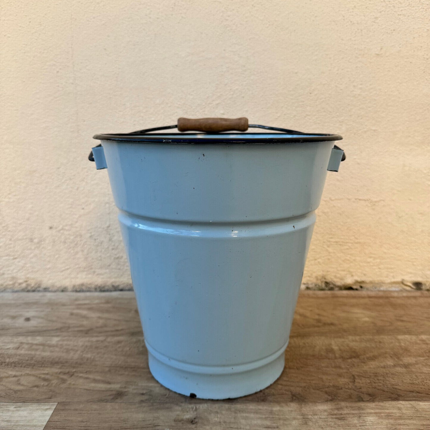 Vintage French Enamel water enameled bucket blue bathroom 07082410 - Fleamarketfrance