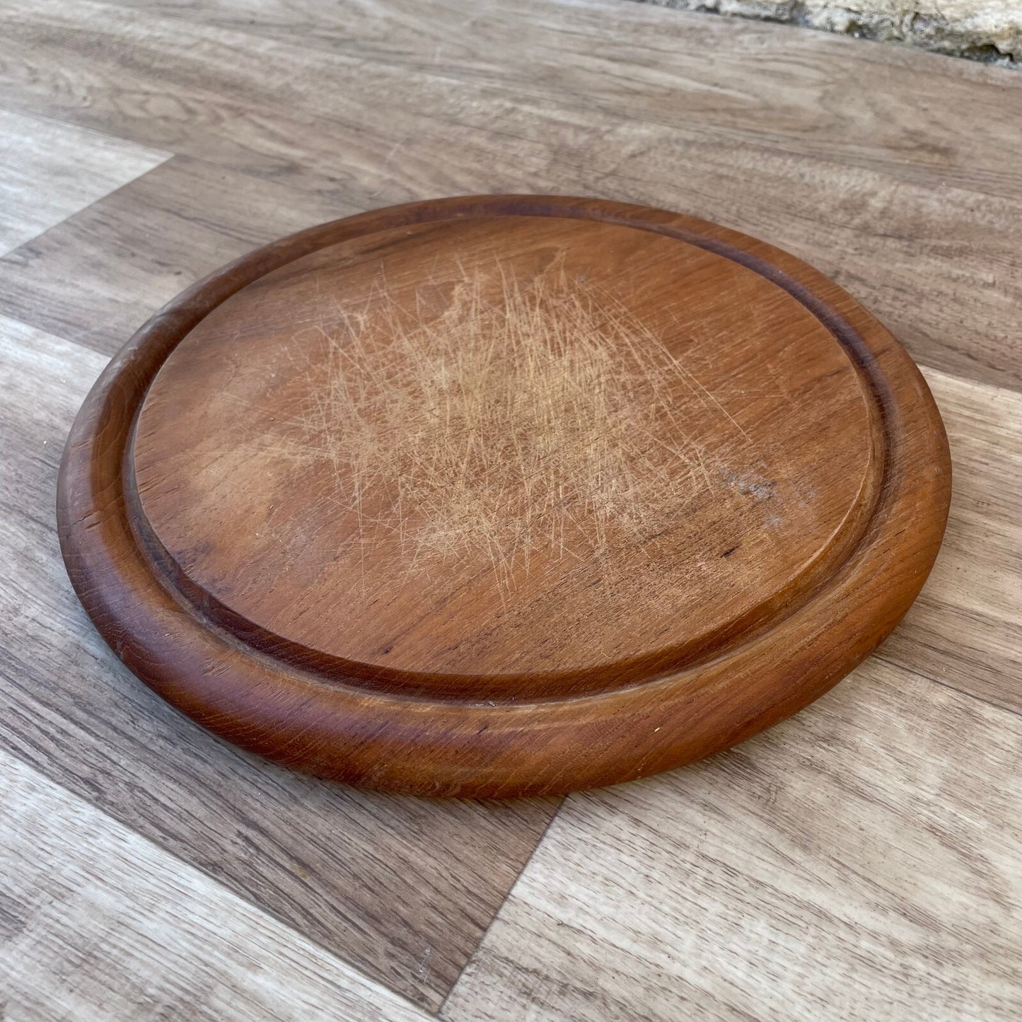 Vintage French Wooden Cutting Board Round Kitchen Breadboard 22102410 Antique