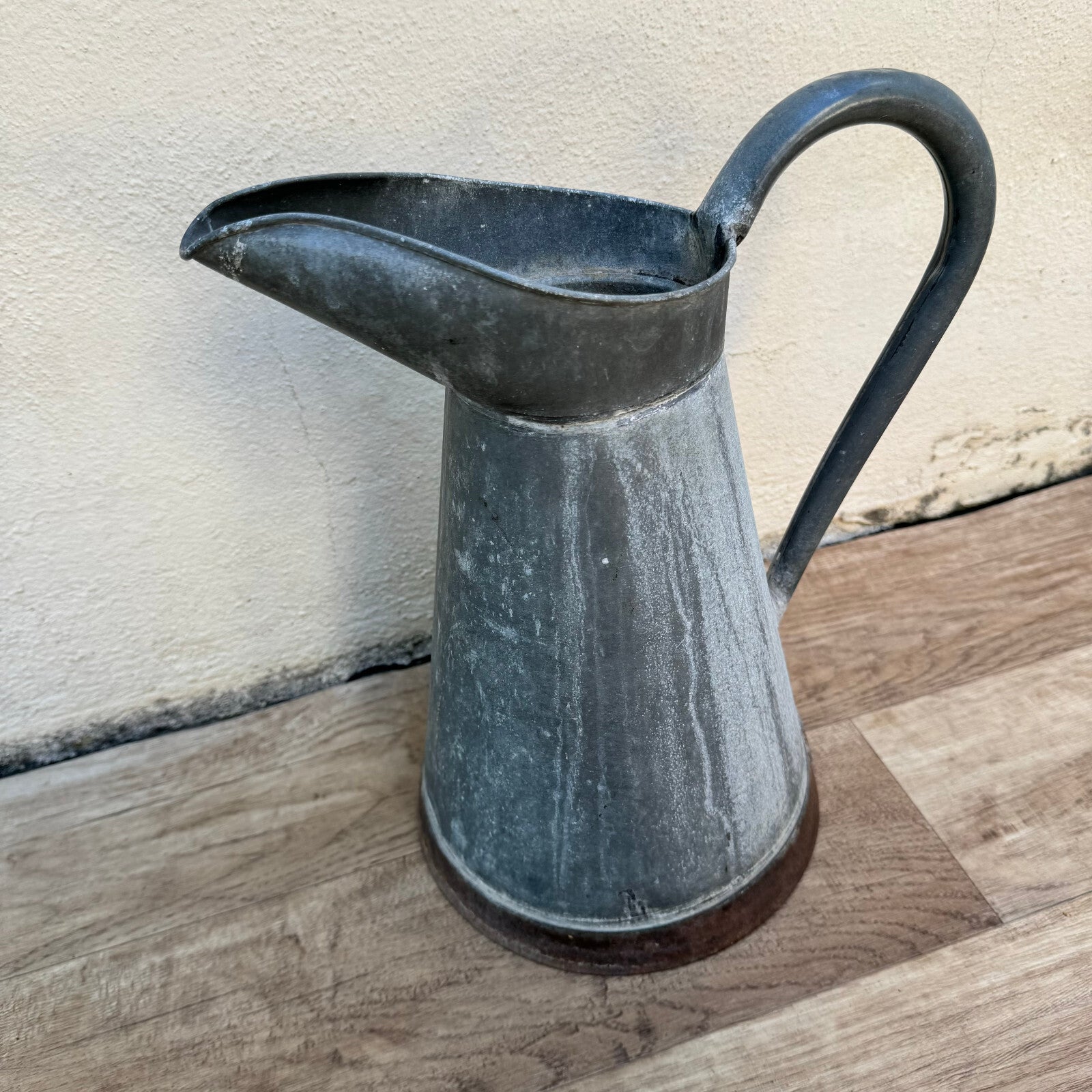 French Zinc Pitcher Vintage Galvanized Water Jug Garden Decor 11 3/4" 0510231 Fleamarketfrance