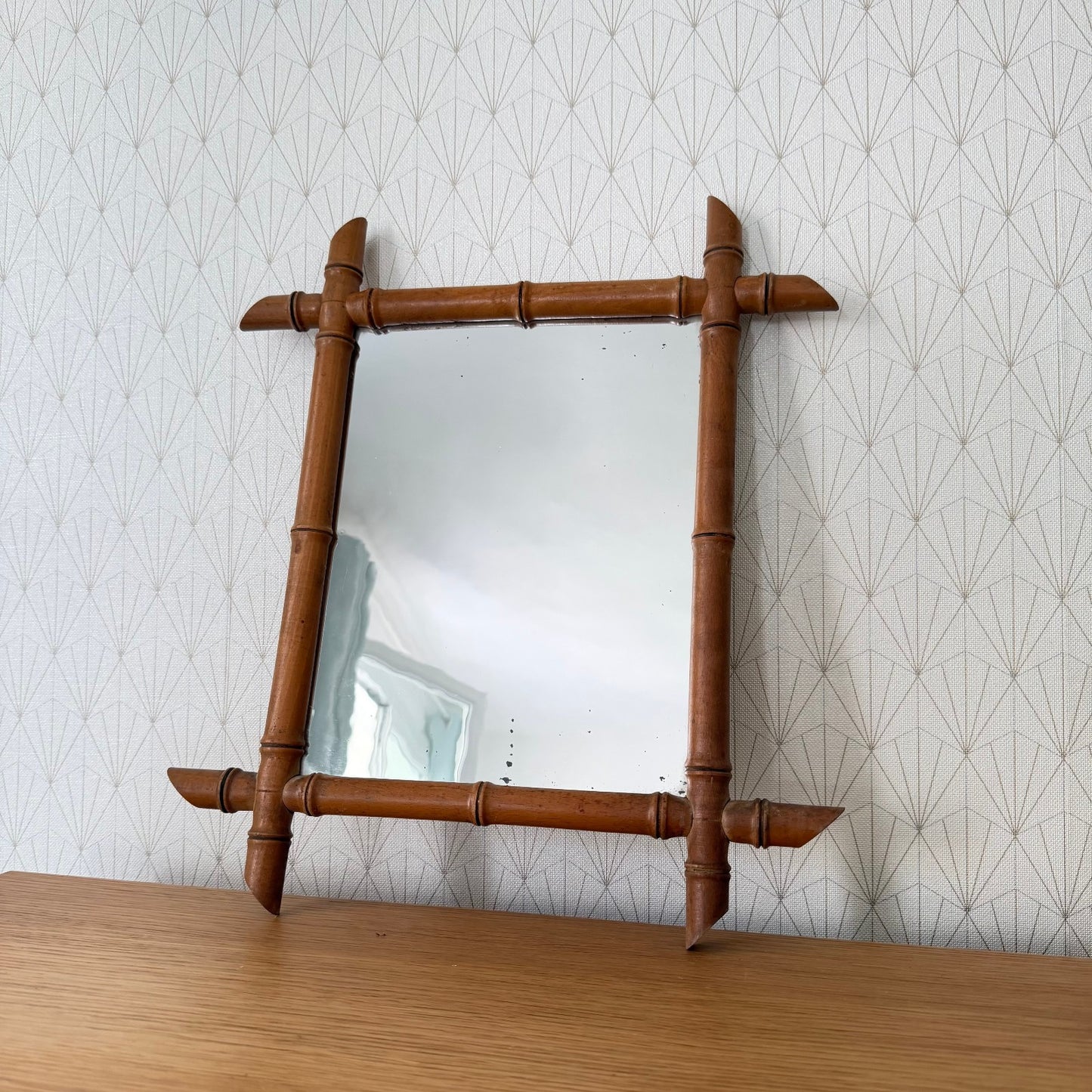 Vintage French wood faux bamboo  WALL-HANGING MIRROR 0210252