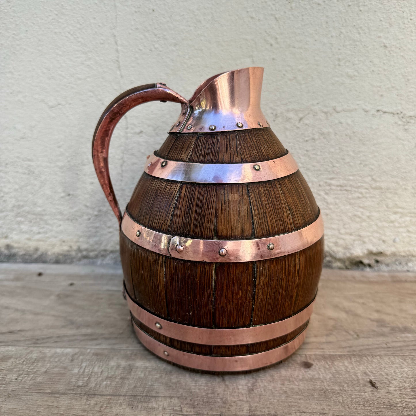French Copper Wood Pitcher Barrel Style Wine Cider Jug Vintage 7" 12062418 Fleamarketfrance