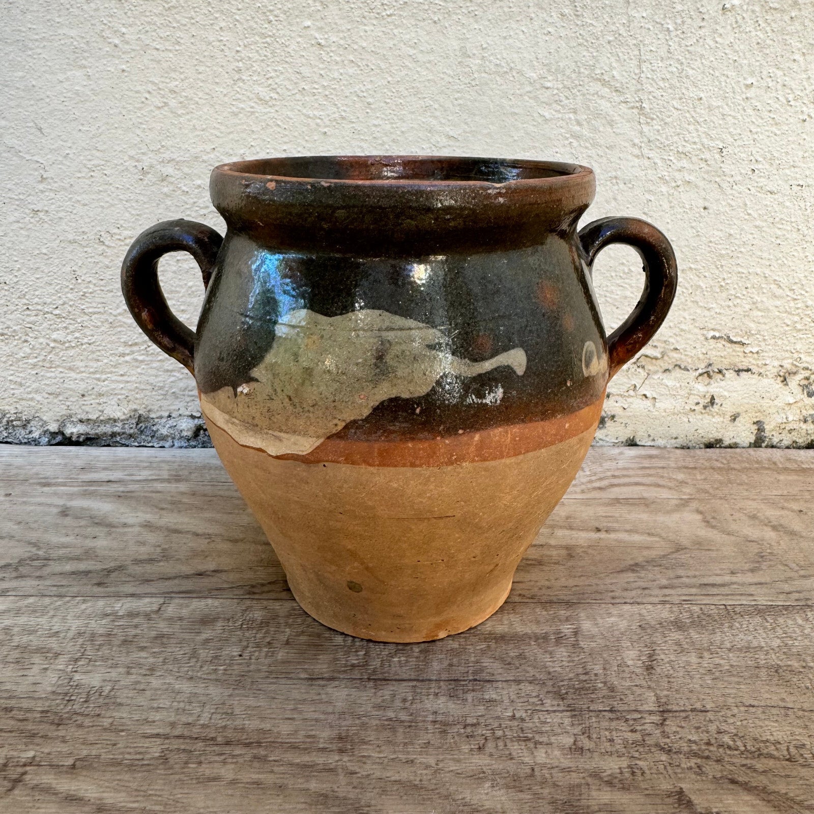 French Confit Pot Terracotta Glazed Two Handles Vintage 1810235 Unmarked