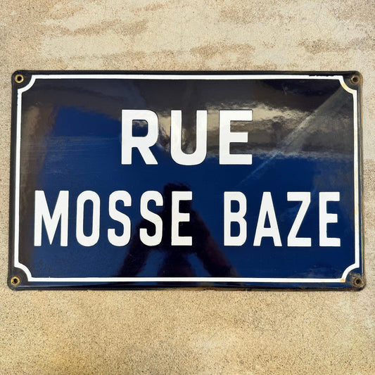 Vintage French Street Sign Rue Mosse Baze Blue Enamel Plaque 13042430 Fleamarketfrance