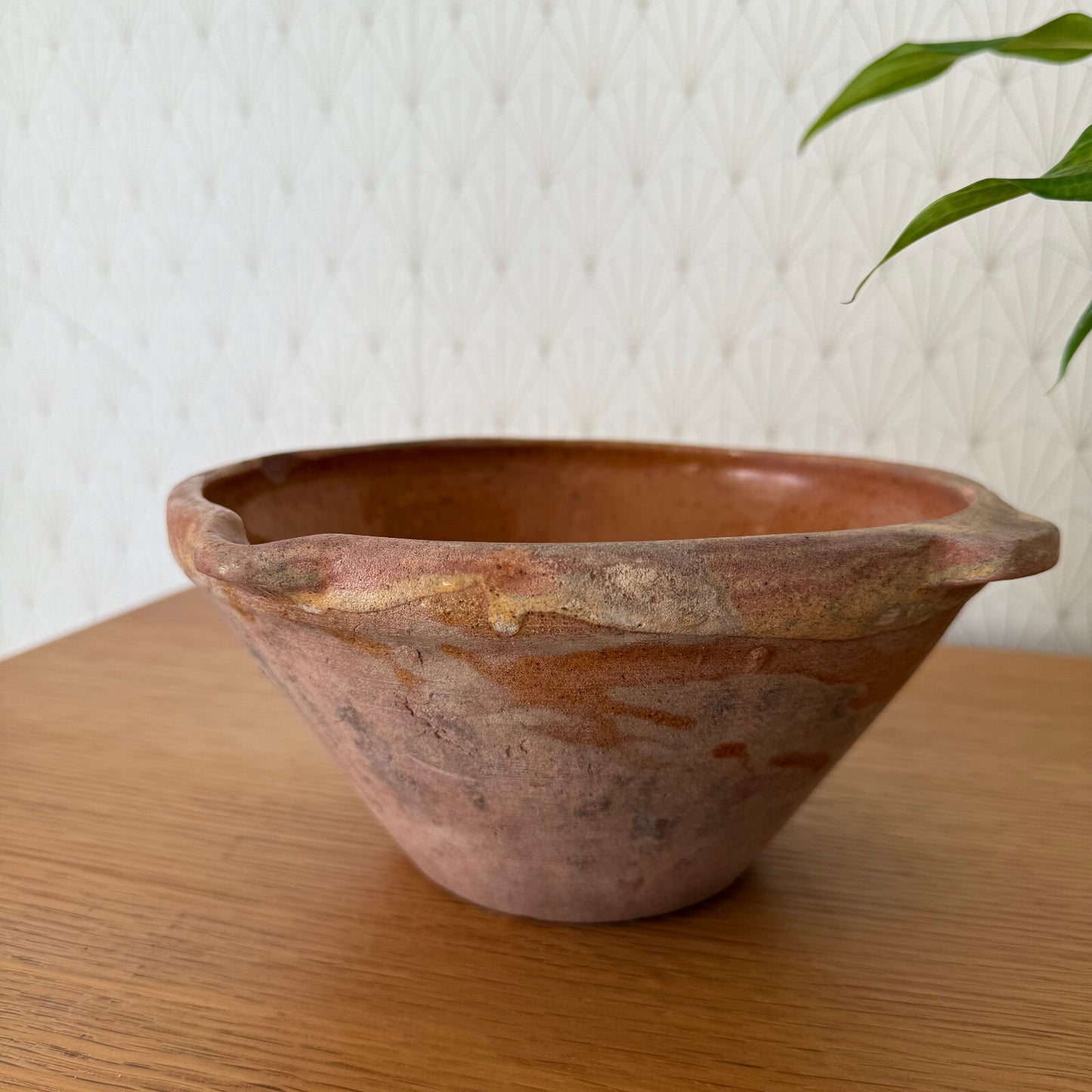 VINTAGE FRENCH GLAZED TERRACOTTA SALAD MIXING BOWL TERRINE TIAN 8 3/4" 2904254