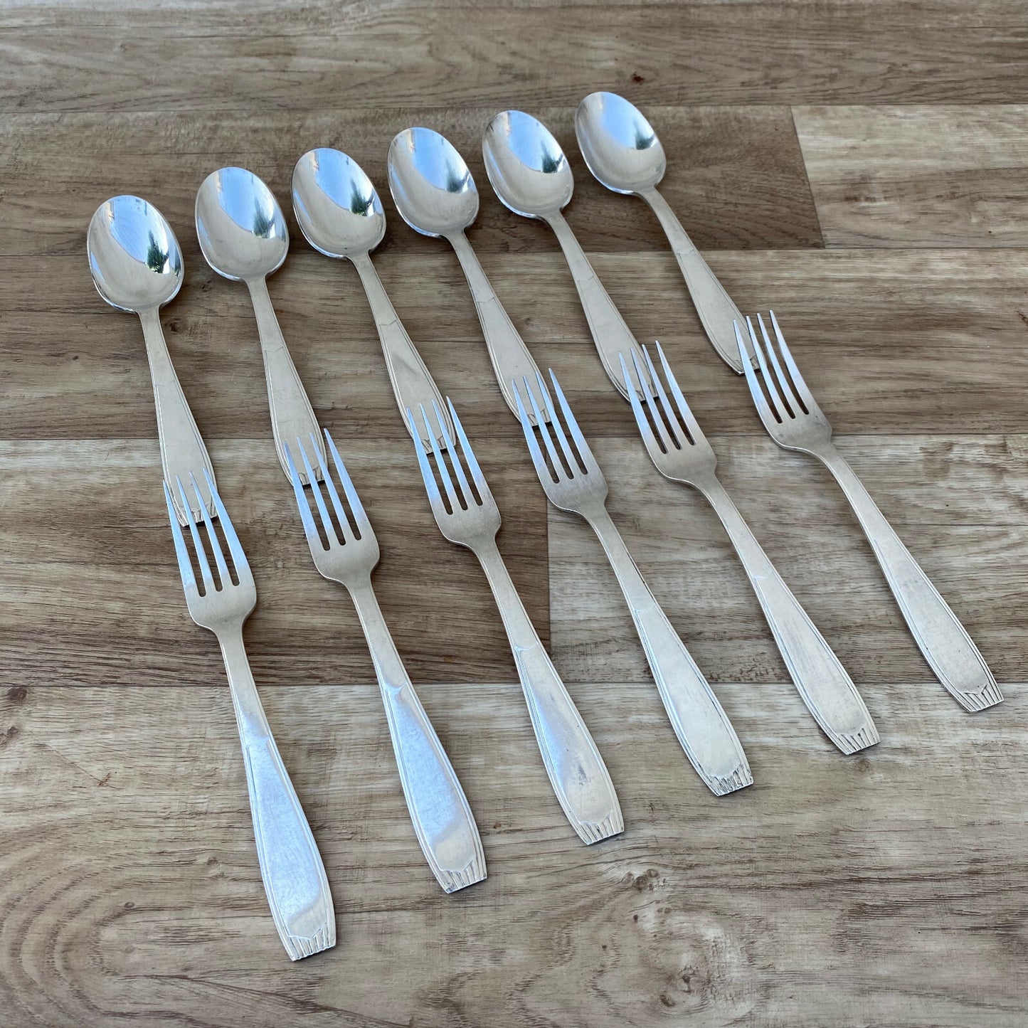 French Silver Plate Flatware Set 6 Forks Spoons Alfenide 1900s 26042012 Alfénide