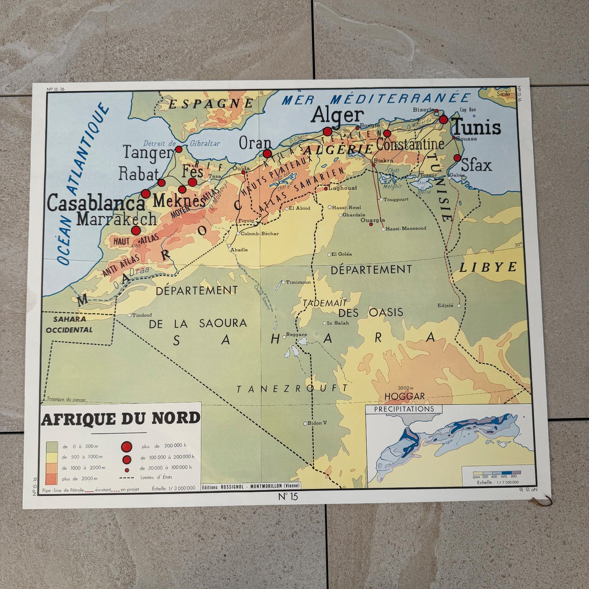 French Vintage School Map North Africa Algeria Educational 20082614 Fleamarketfrance