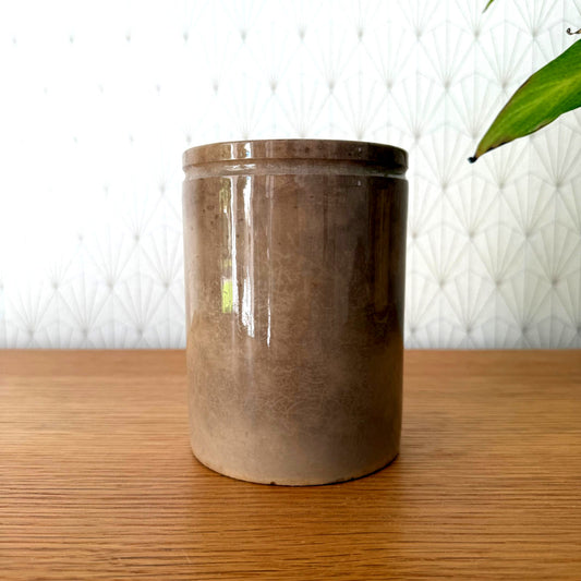 HANDMADE GLAZED BROWNISH ANTIQUE FRENCH JAM POT SMALL SARREGUEMINES 0809252