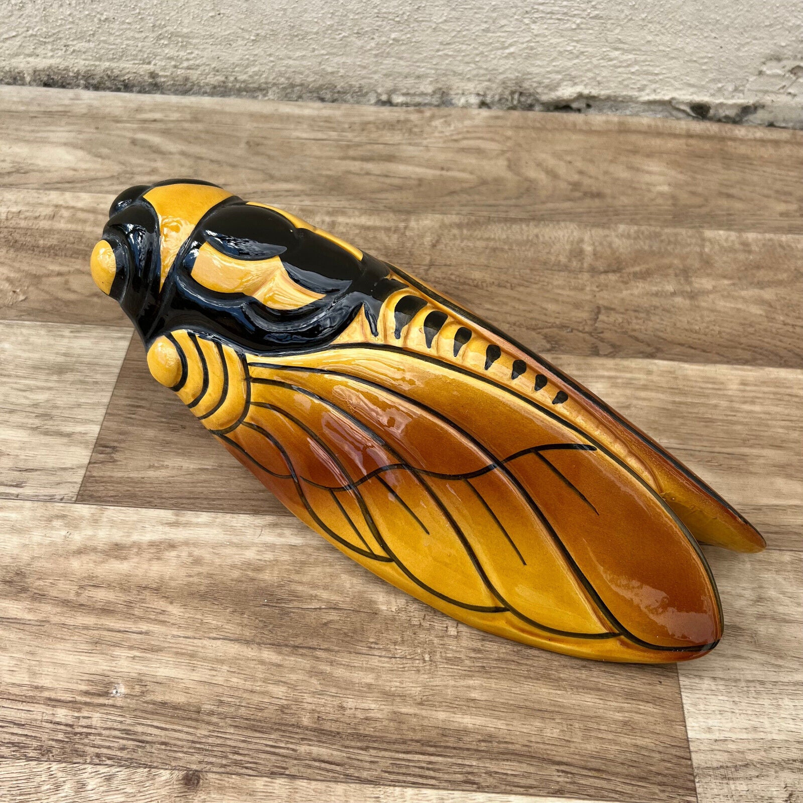 Vintage French MAJOLICA CICADA WALL POCKET VASE Provence BIG 3009222 - Fleamarketfrance