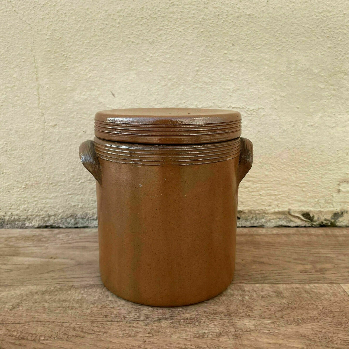 HANDMADE GLAZED BROWN VINTAGE FRENCH CONFIT POT STONEWARE 0904212 - Fleamarketfrance