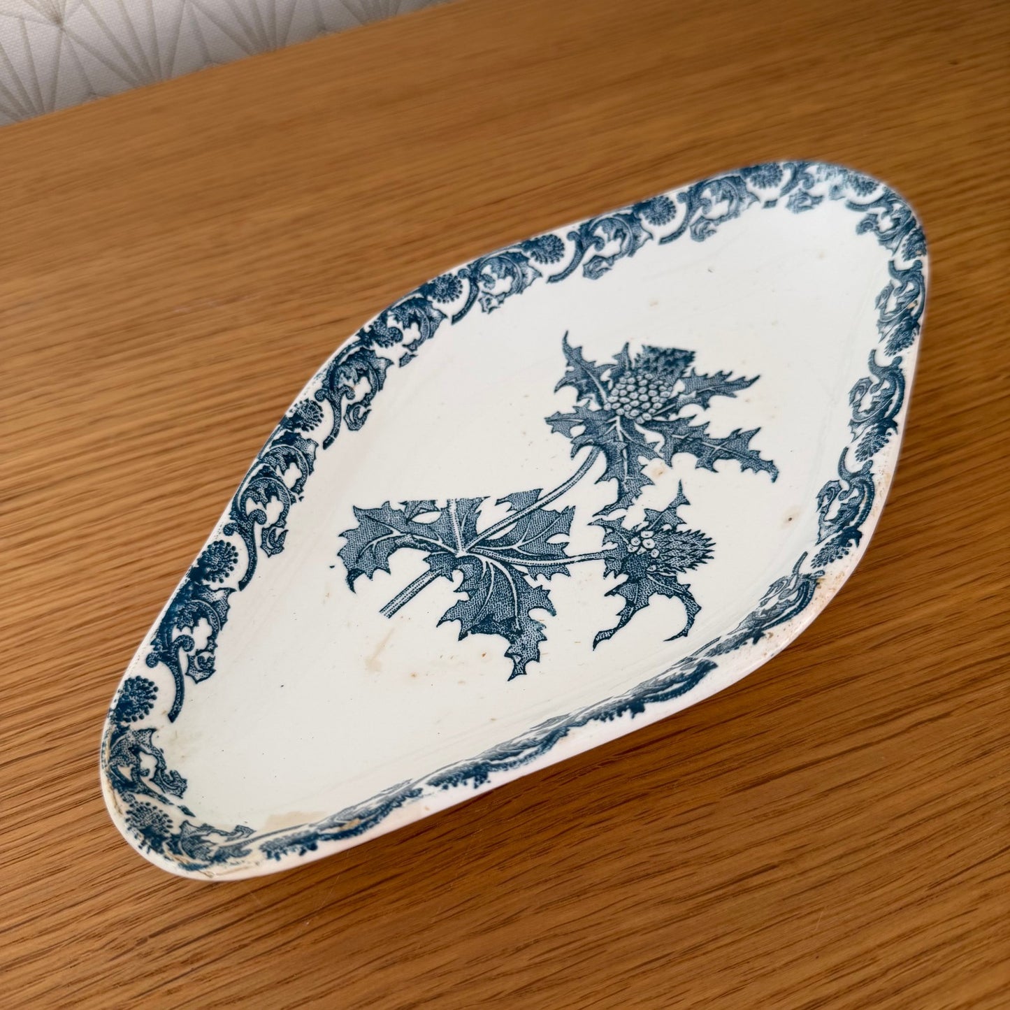 French Transferware Ravier Thistle Pattern Blue White Serving Dish 2710251 Unmarked
