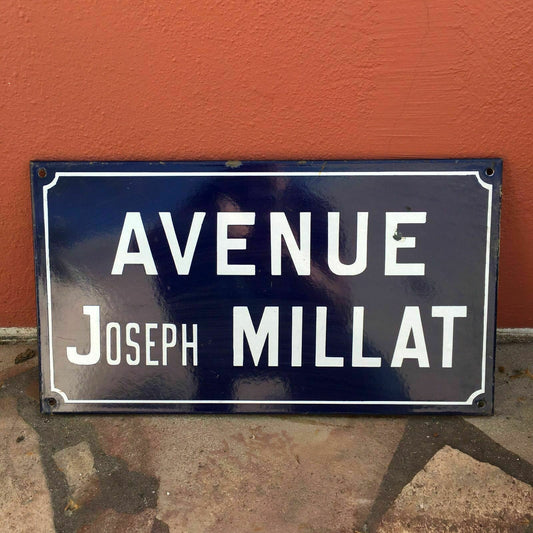 Vintage French Street Sign Avenue Joseph Millat Blue Enamel Plaque millat 4 Fleamarketfrance