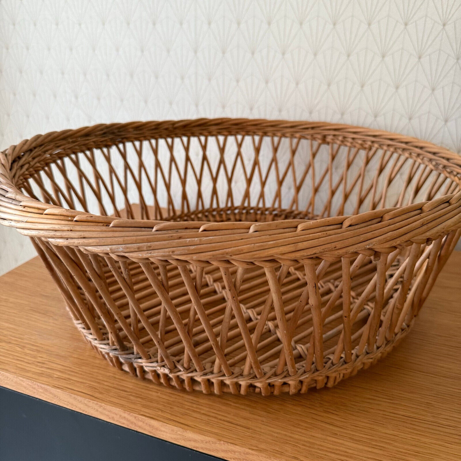 Basket Wicker Rattan Laundry Fruits House vintage french round cute 0901256 - Fleamarketfrance