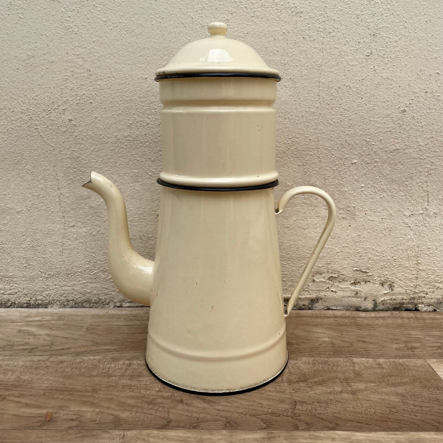 French Enamel Biggin Coffee Pot Cream Beige Filter Drip Vintage 18032510 Fleamarketfrance