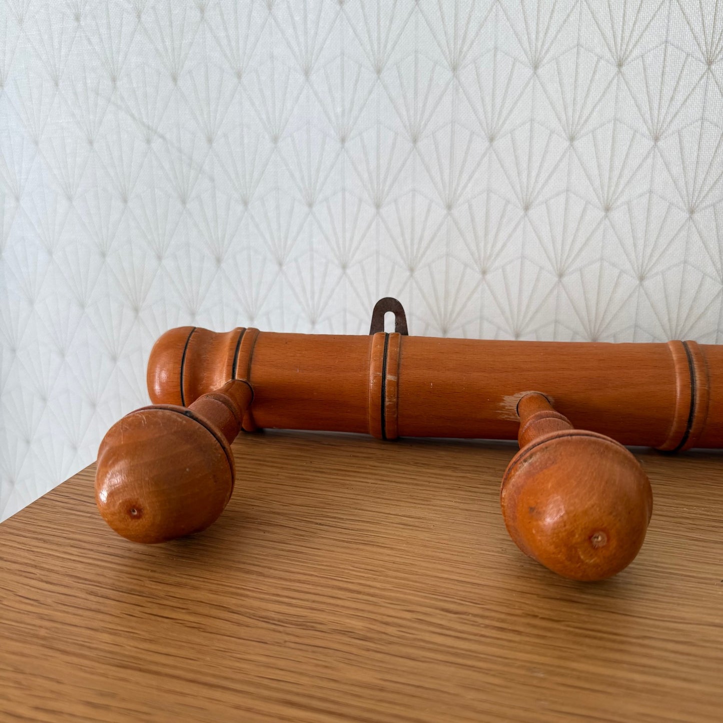 Antique Wooden French Coat Hook Hat 5 Pegs Hanger Faux Bamboo rack 03072510