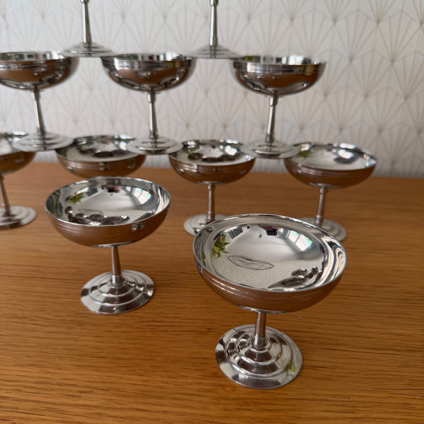 Vintage French Stainless Steel Champagne Coupes Set of 12 Letang Remi 2805262 Stainless