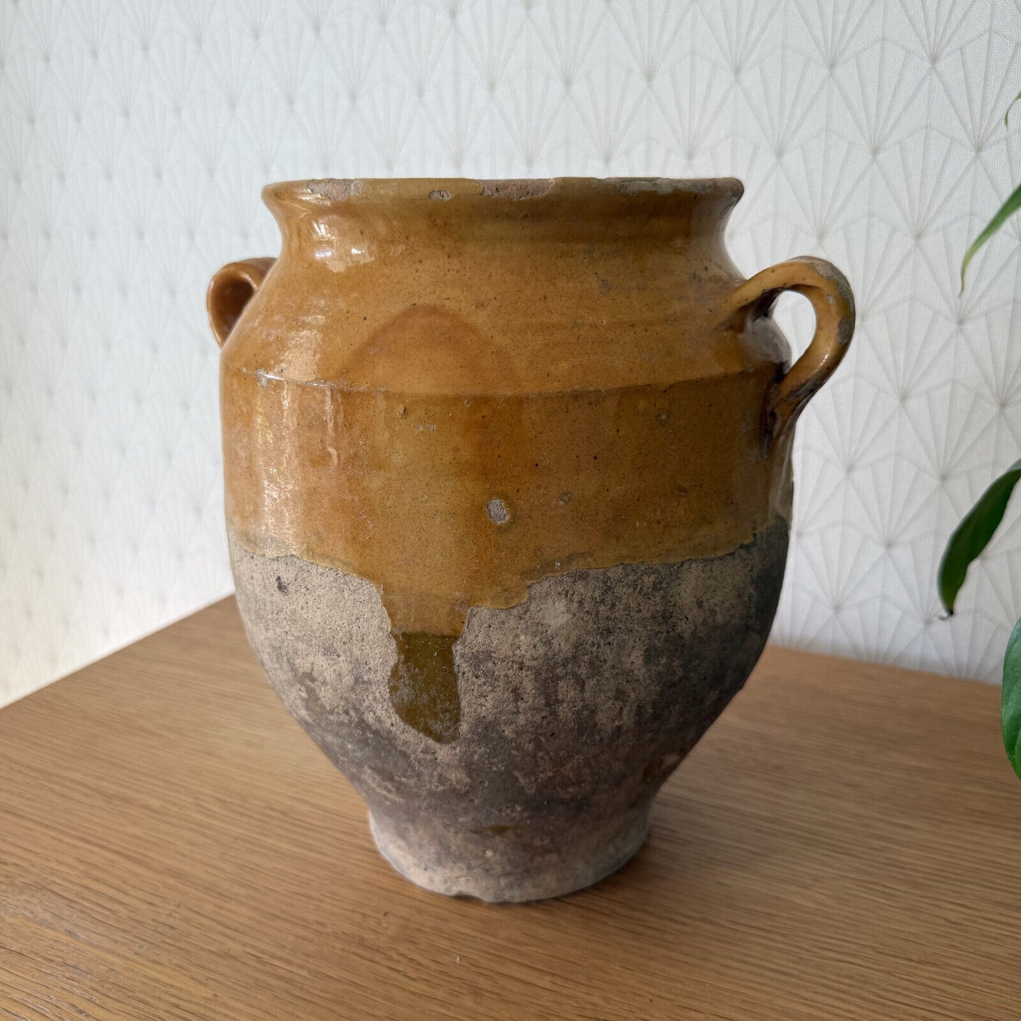 RARE 10 1/4" HANDMADE GLAZED TERRA COTTA ANTIQUE FRENCH CONFIT POT VASE 1101252 - Fleamarketfrance