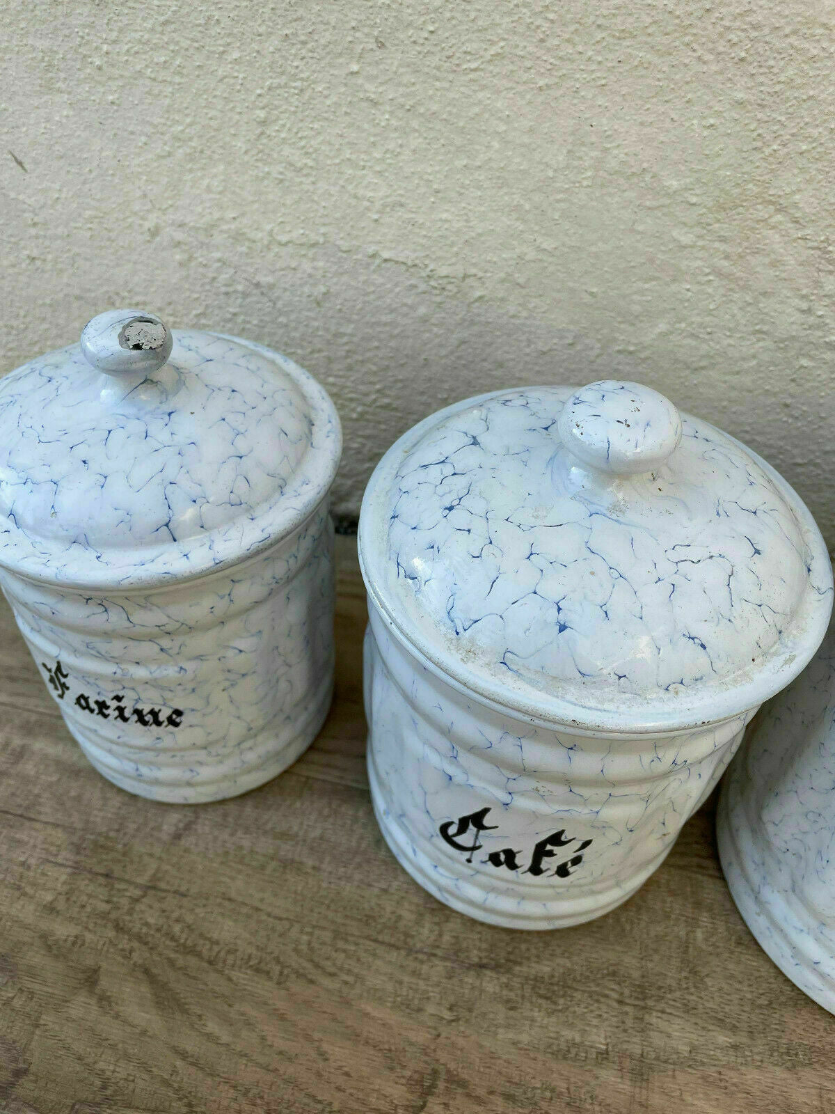 Vintage French Enamelware Canisters Set of 5 Kitchen Storage 0311218 Fleamarketfrance