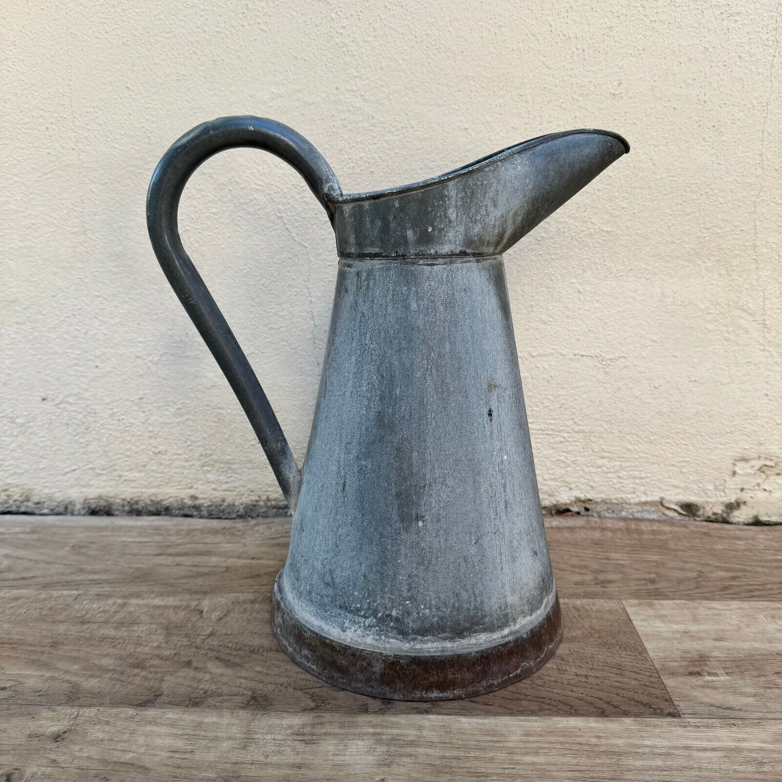 Vintage French Galvanized Zinc pitcher jug water grey garden 11 3/4" 0510231 - Fleamarketfrance