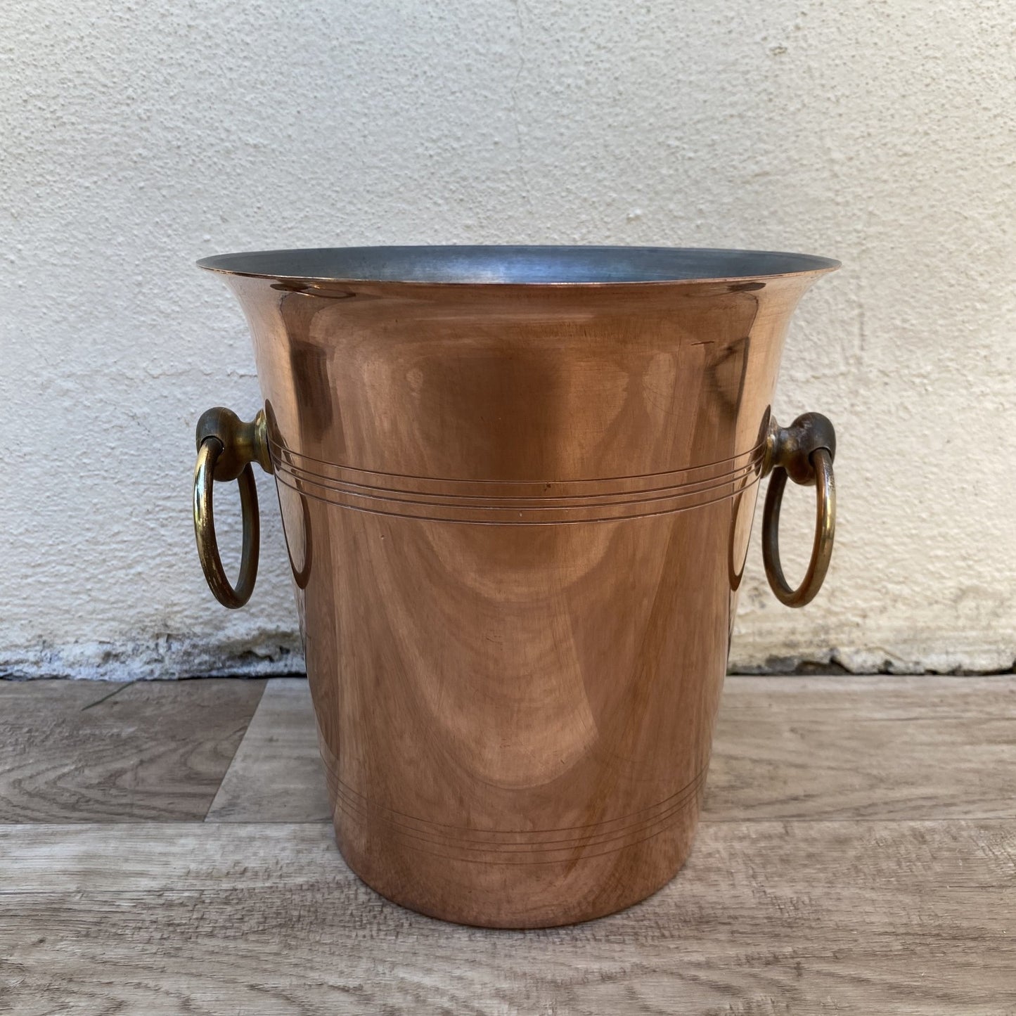 French Vintage Copper Champagne Ice Bucket Brass Rings Metaux Ouvres 04072615 Rothschild