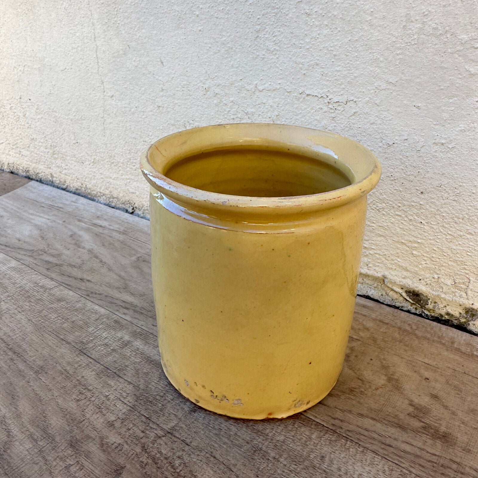 HANDMADE GLAZED YELLOW ANTIQUE FRENCH CONFIT POT SMALL TERRACOTTA 2202231 - Fleamarketfrance