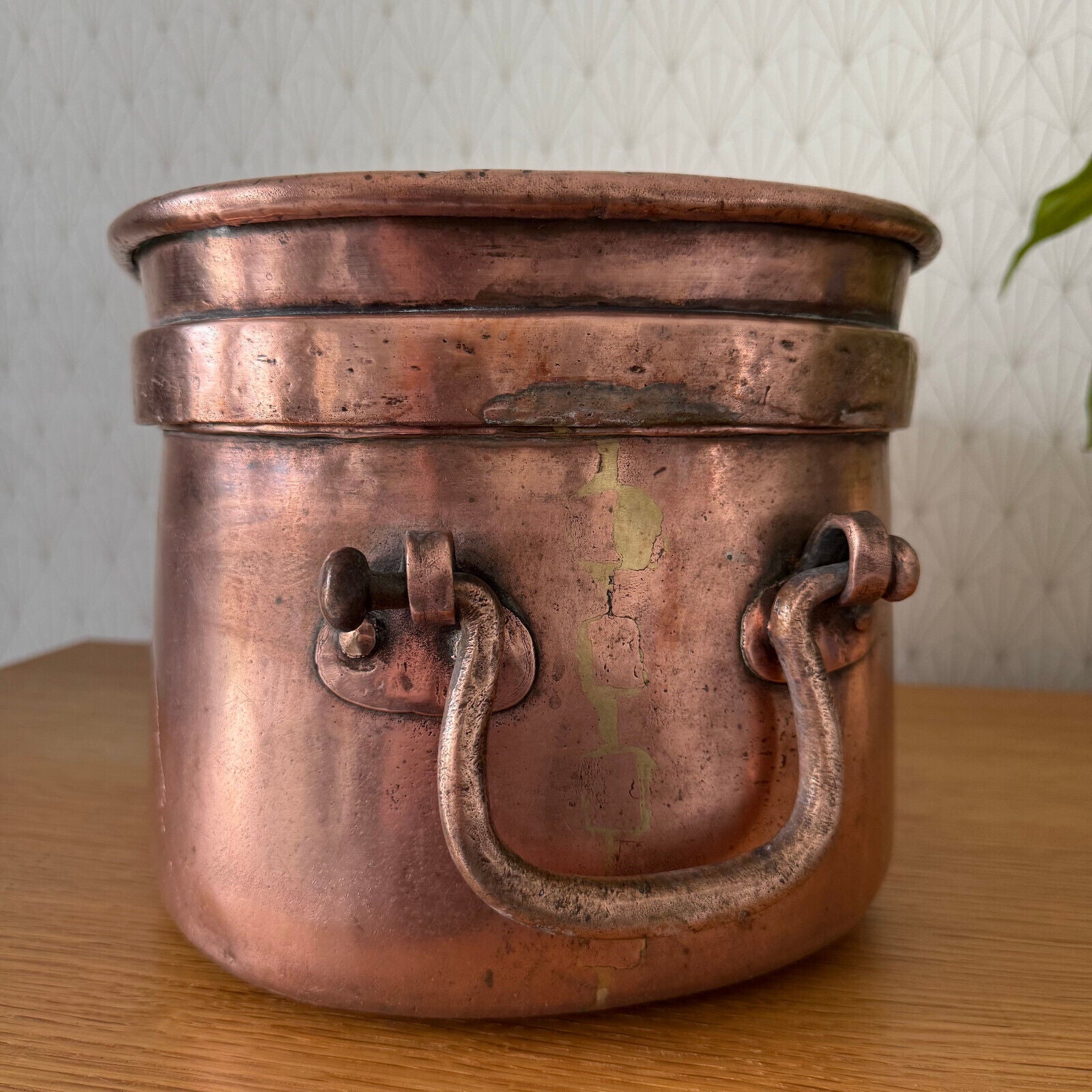 Antique dovetailed Daubiere French stock pot Copper Cookware 13 3/4" 2002251 - Fleamarketfrance