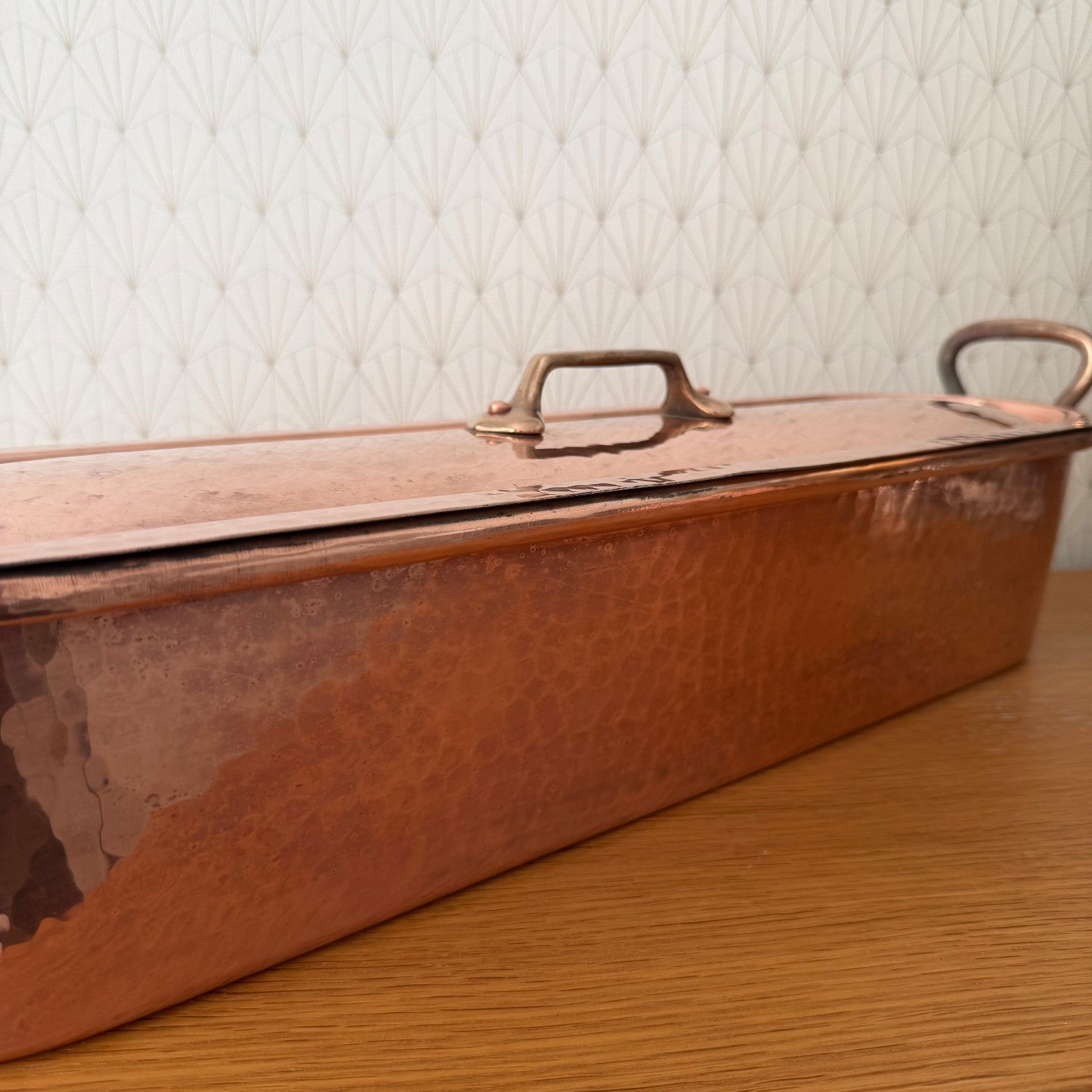 Made in France marking stamped on underside of vintage copper fish kettle