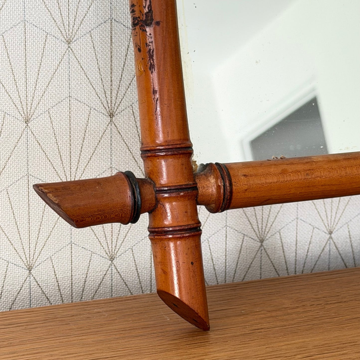 Vintage French wood faux bamboo  WALL-HANGING MIRROR 0210251