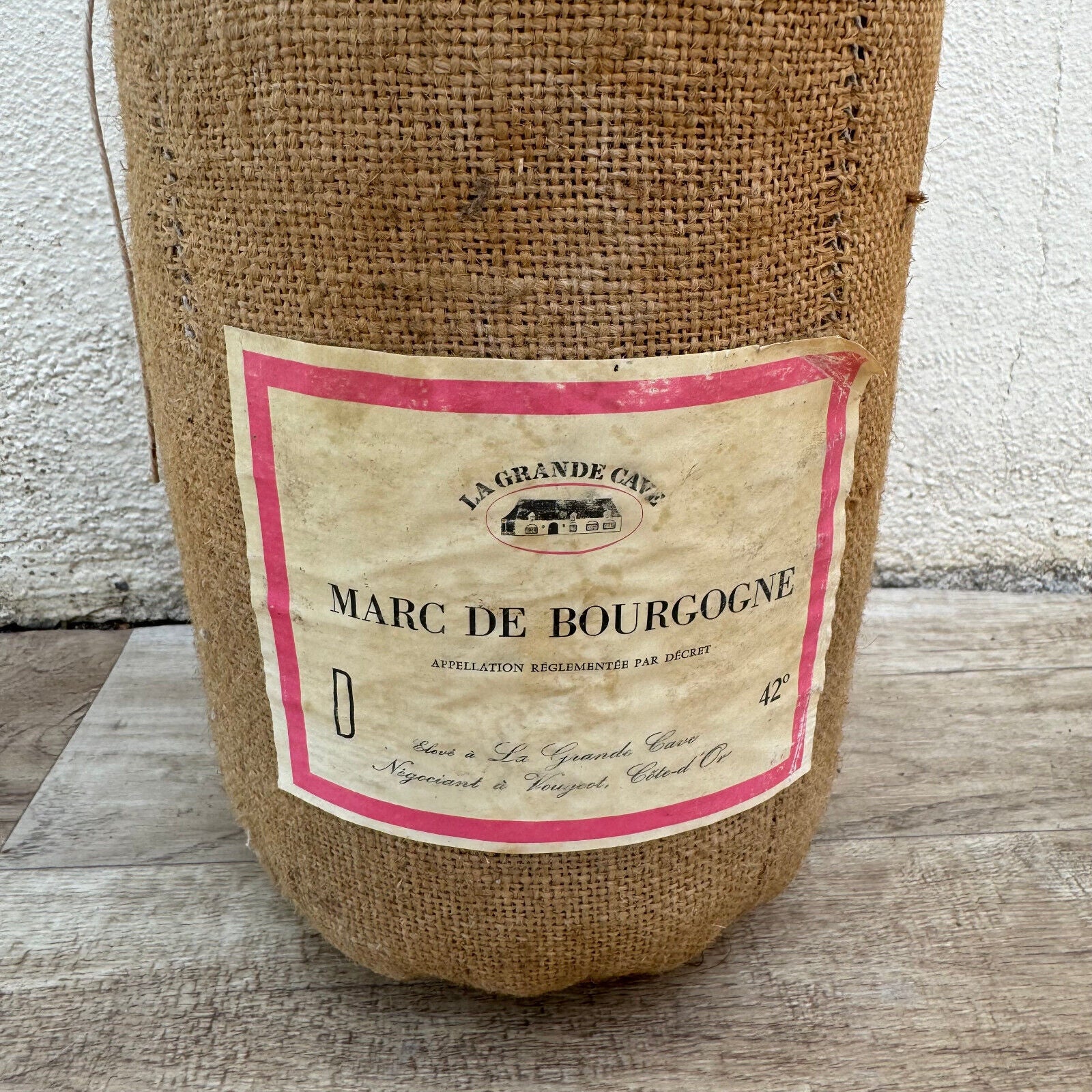 Vintage French Brandy Bottle Marc de Bourgogne Linen Wrapped 22072417 Fleamarketfrance