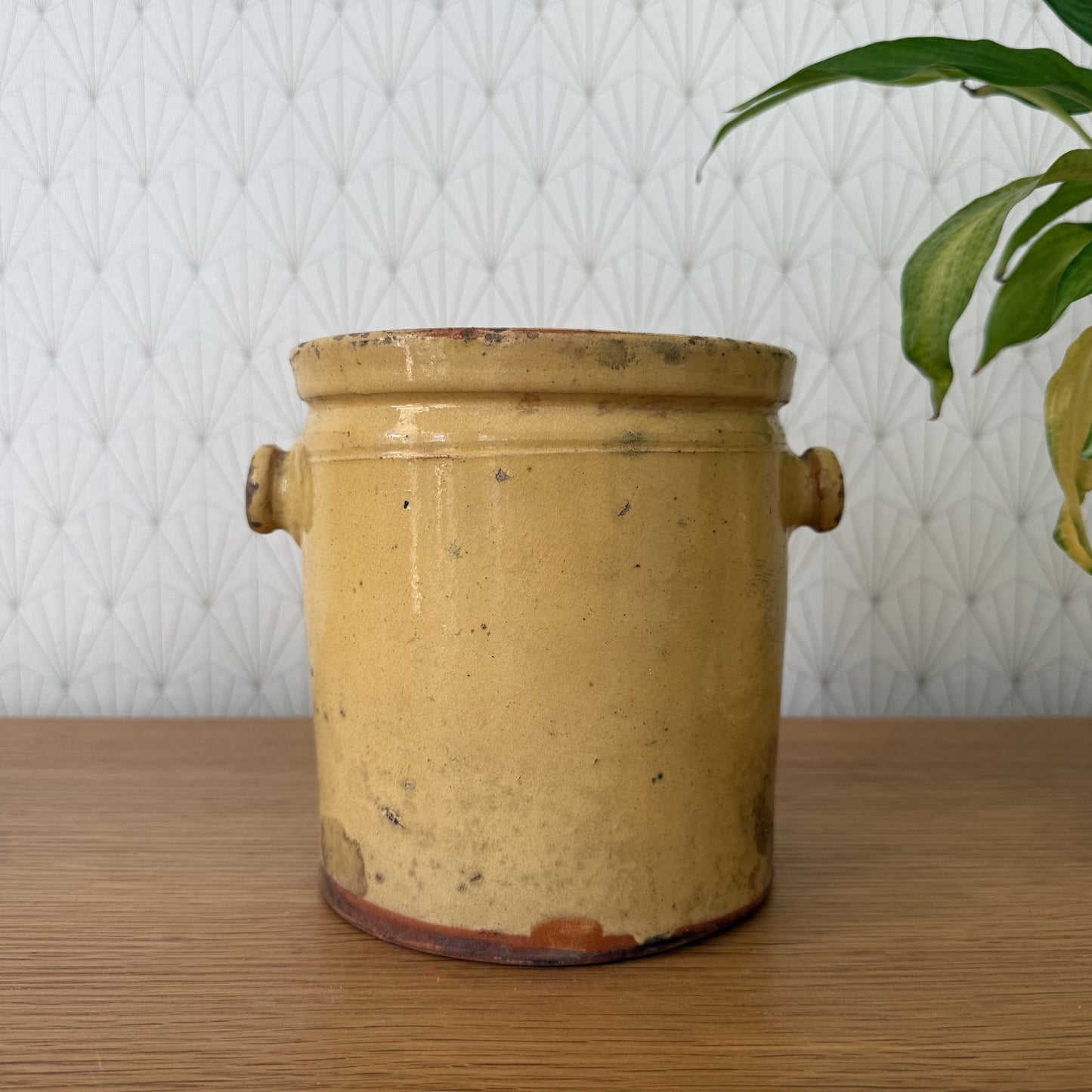 HANDMADE GLAZED YELLOW FRENCH CONFIT JAM POT STONEWARE 0108251