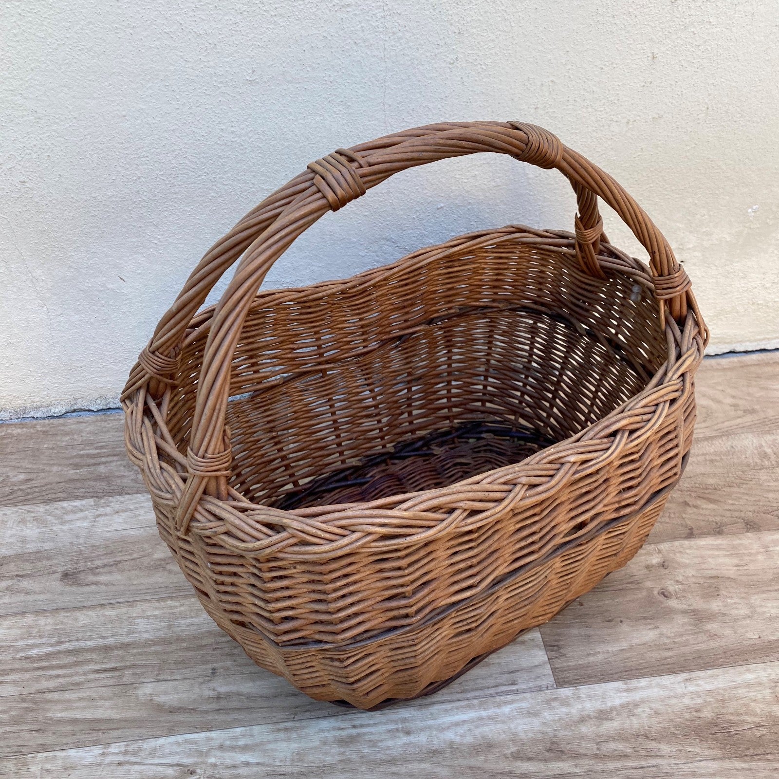 French Wicker Market Basket Vintage Large Rattan Handle 0407263 Fleamarketfrance