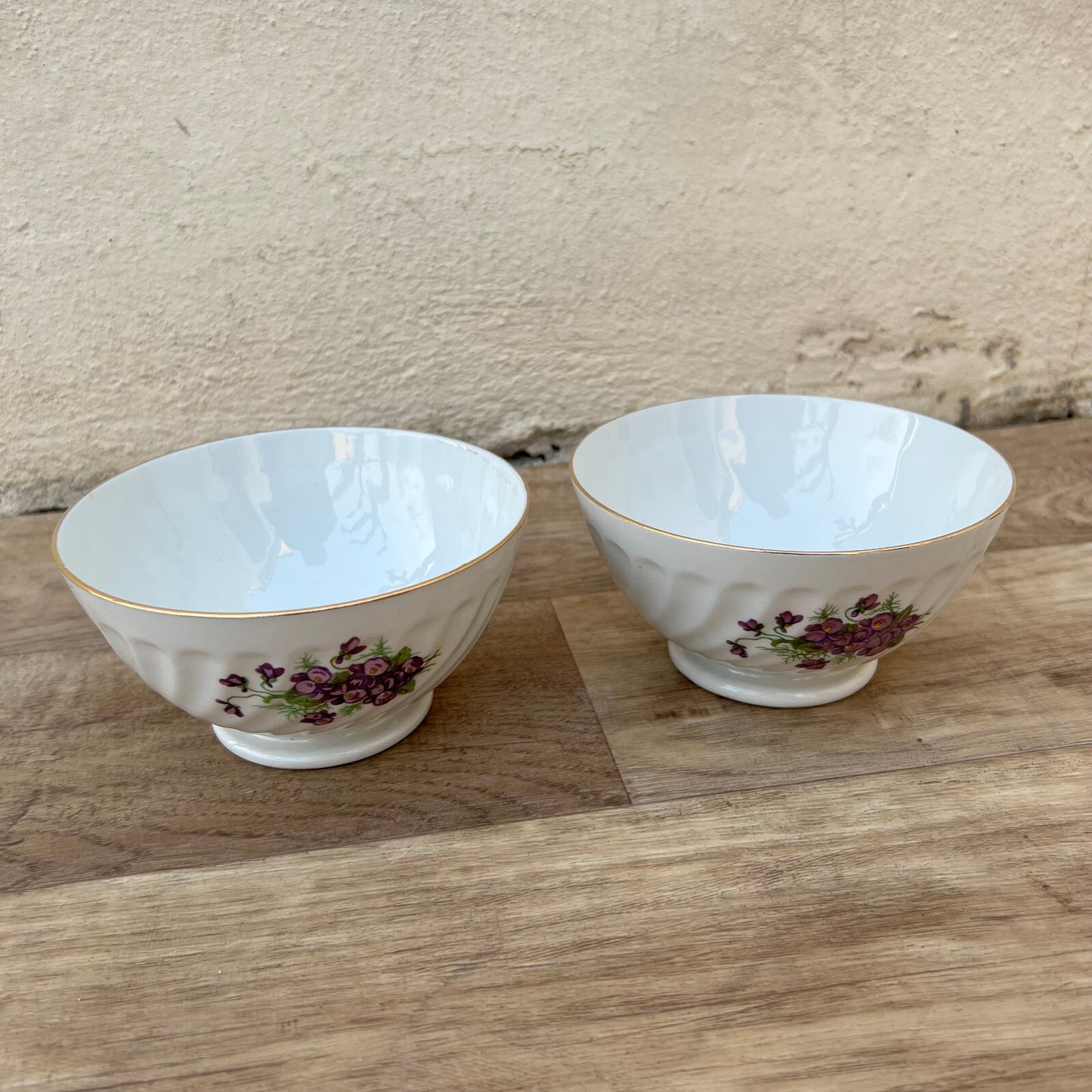 French Porcelain Bowls Violet Floral Vintage Breakfast Set of 2 12102424 Unbranded