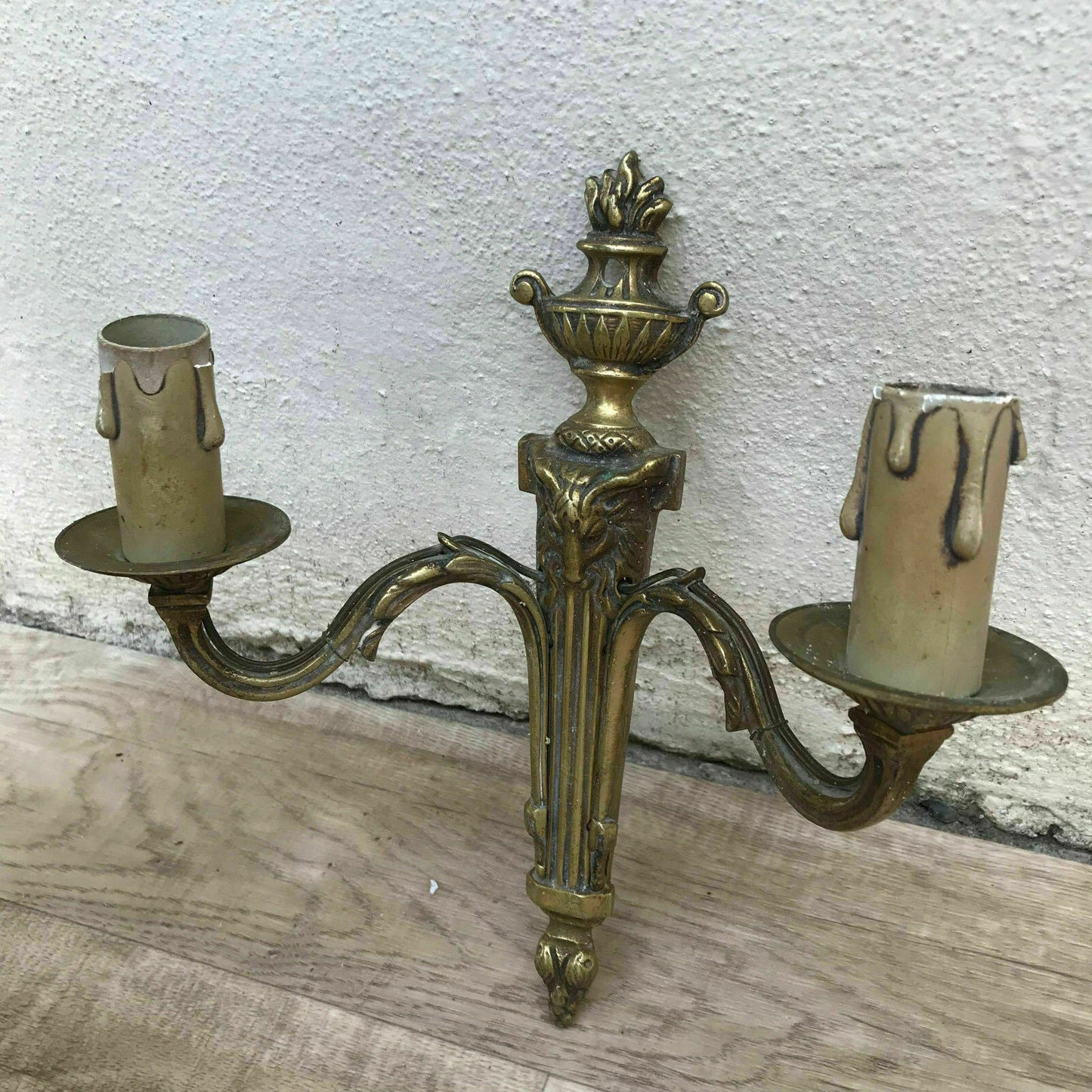 French Bronze Wall Sconces Classical Candle Holders Pair Vintage 14061833 Unbranded