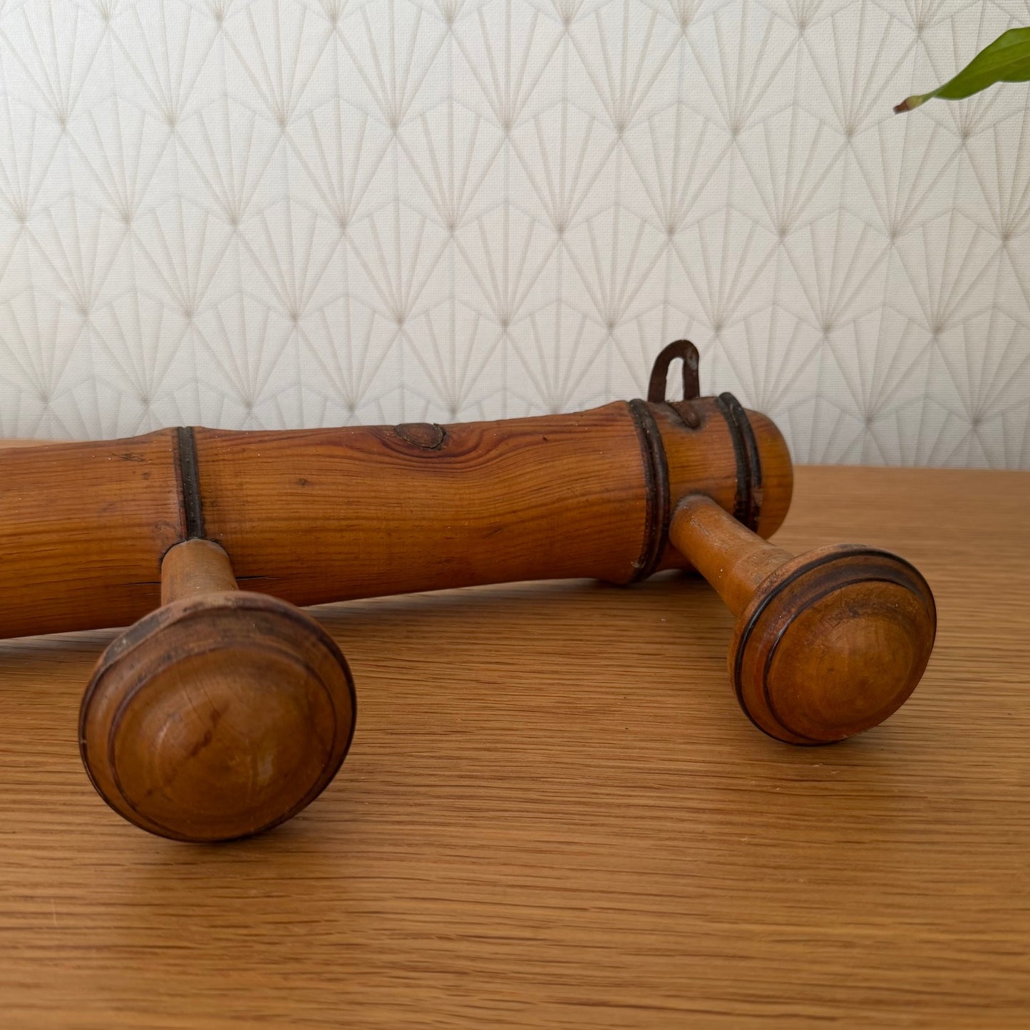 Antique French Coat Hook Hat 3 Pegs Hanger Faux Bamboo rack 0810251