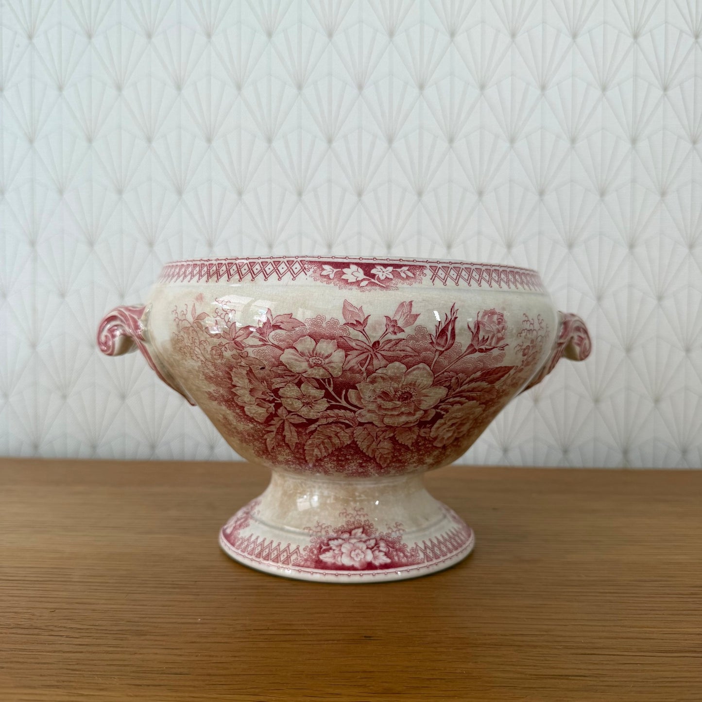 Antique French Sarreguemines Jardiniere Footed Ceramic Bowl Red 1408264 Fleamarketfrance