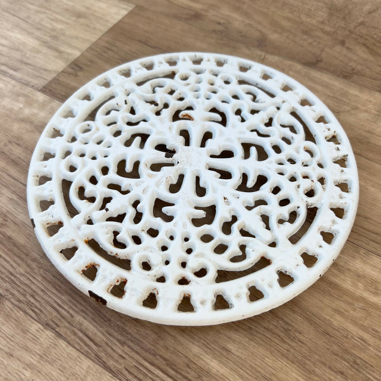 Antique French Cast Iron Trivet White Ornate Decorative Hot Plate 0205222 Unbranded