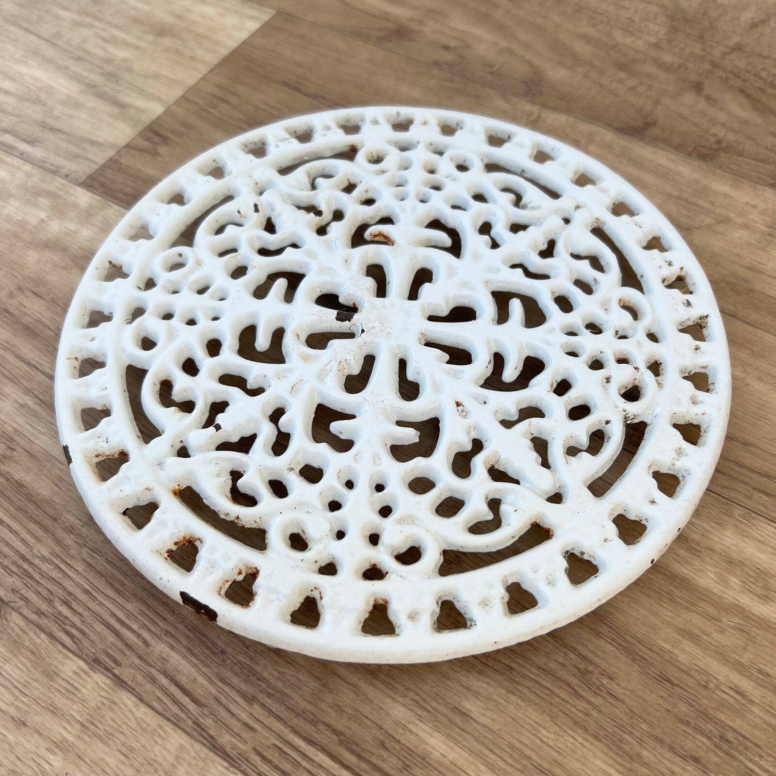 Antique French Cast Iron Trivet White Ornate Decorative Hot Plate 0205222 Unbranded