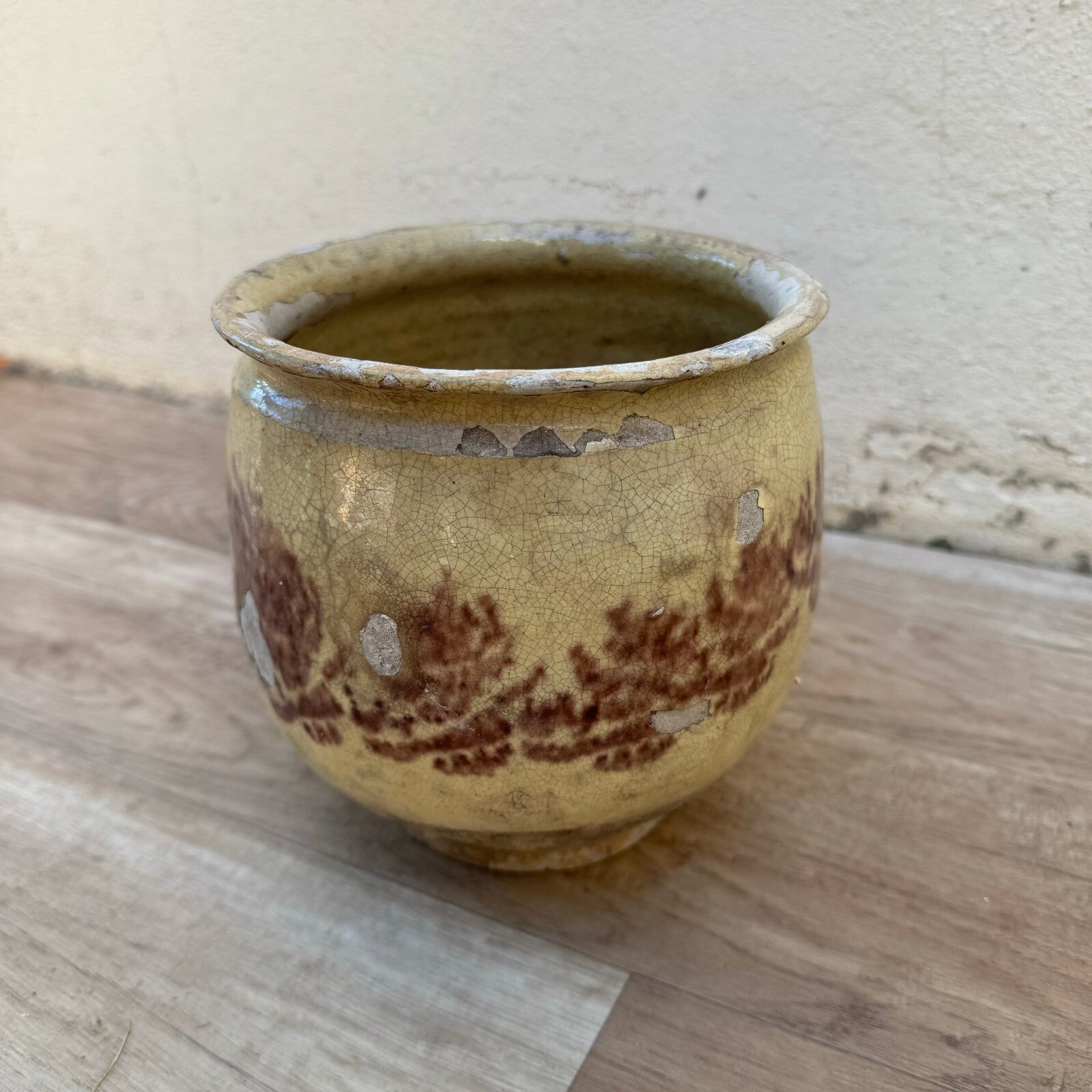 French Confit Pot Yellow Crackle Glaze Stoneware Ceramic Jar 23092411 Unmarked