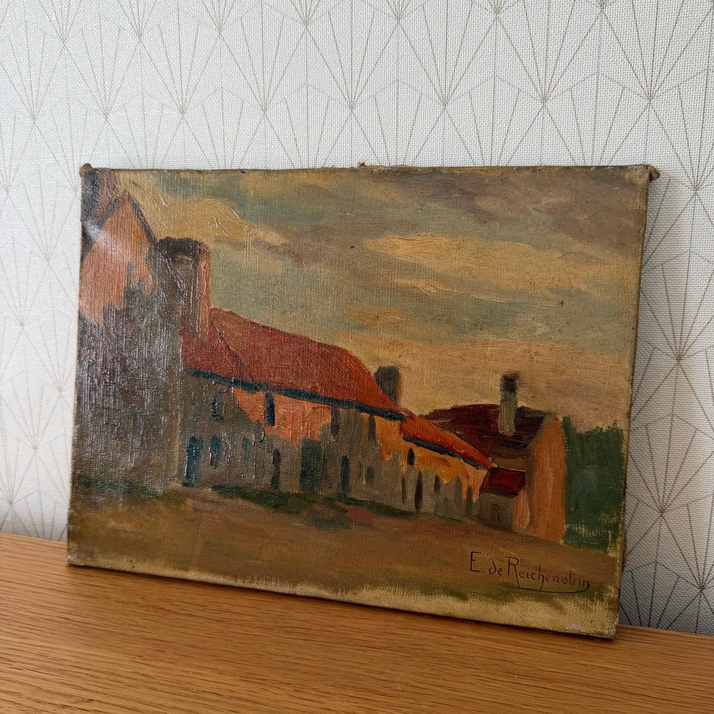 Vintage French Village Painting E. de Reichenstein Artist Oil Canvas 2805264 Fleamarketfrance