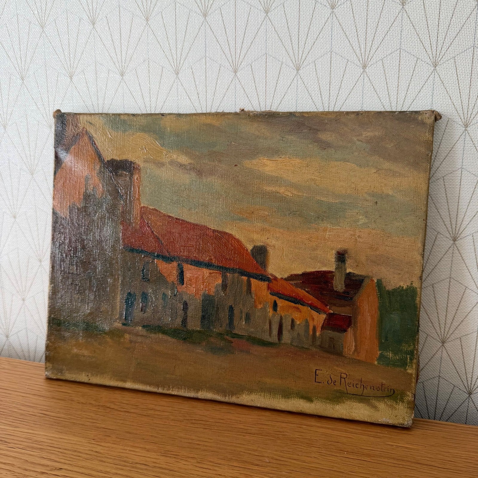 Vintage French Village Painting E. de Reichenstein Artist Oil Canvas 2805264 Fleamarketfrance