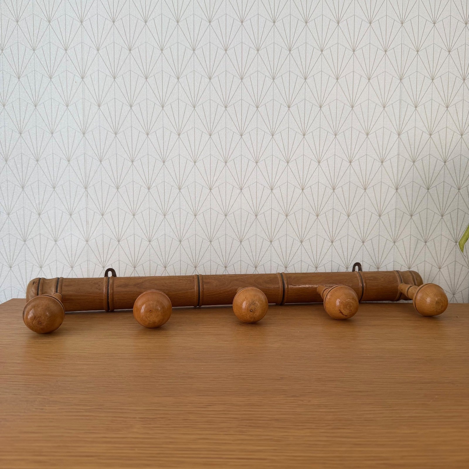 French Bamboo Coat Rack Vintage Wood Wall 5 Peg Hanger 14072610 Unbranded
