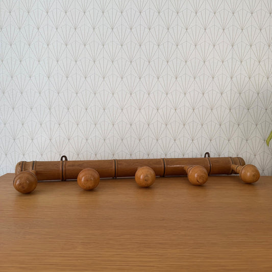 French Bamboo Coat Rack Vintage Wood Wall 5 Peg Hanger 14072610 Unbranded