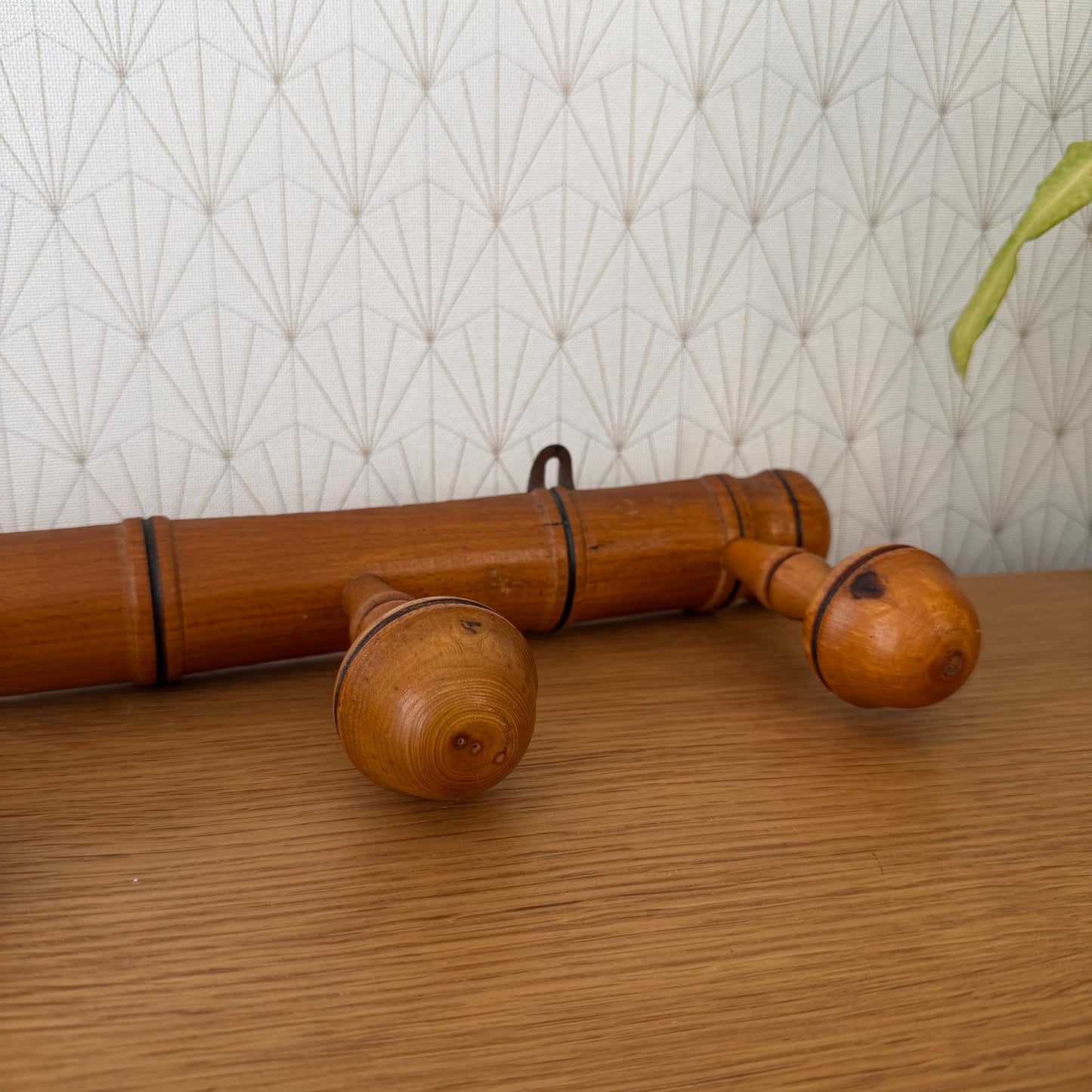 French Bamboo Coat Rack Vintage Wood Wall 5 Pegs Hook Hanger 1407269 Unbranded