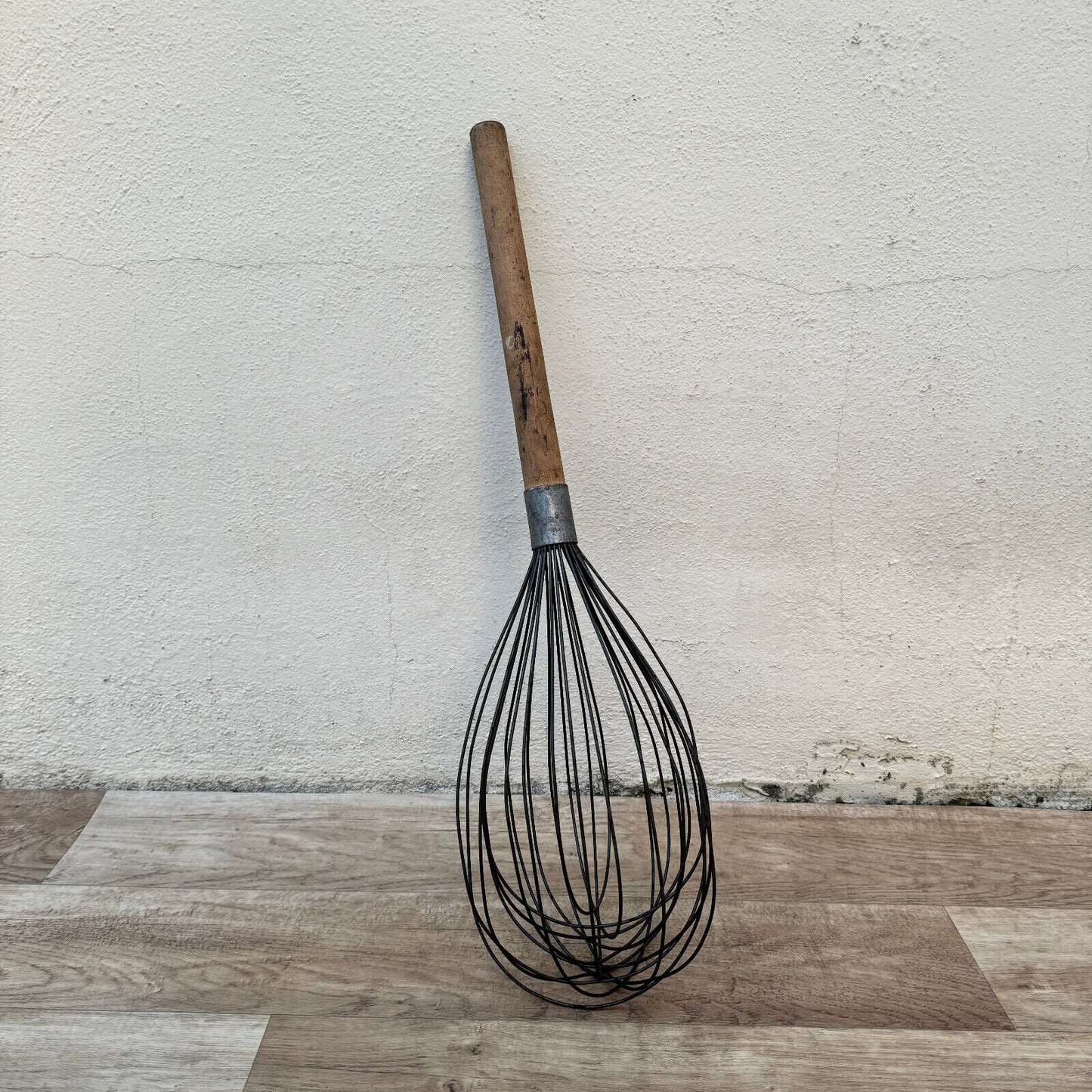 HUGE VINTAGE FRENCH WIRE WHIP WHISK WOODEN HANDLE KITCHEN UTENSIL 22" 2604244 - Fleamarketfrance