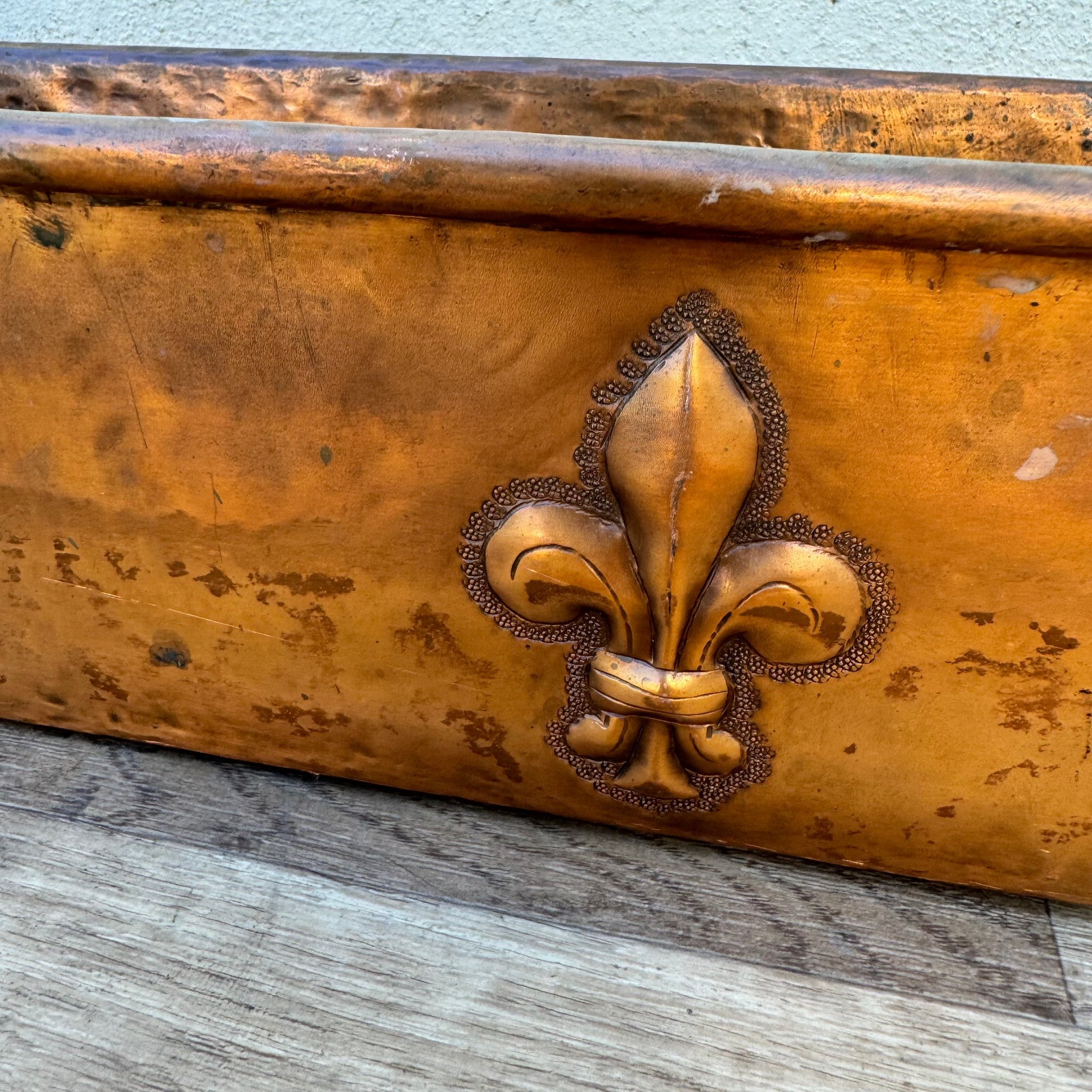 French Copper Fish Kettle Fleur de Lis Antique Poacher Planter 1404241 Villedieu