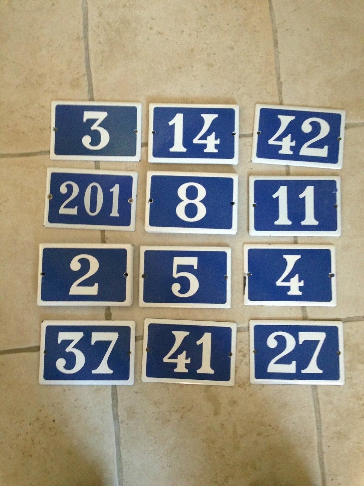 French Enamel House Numbers Street Door Signs Blue White Vintage 3 14 42 42 Unbranded