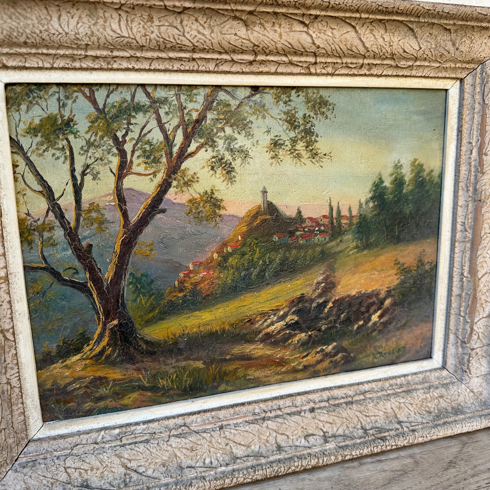 French Landscape Oil Painting Signed Vintage Village Scene Canvas 1704233 Fleamarketfrance