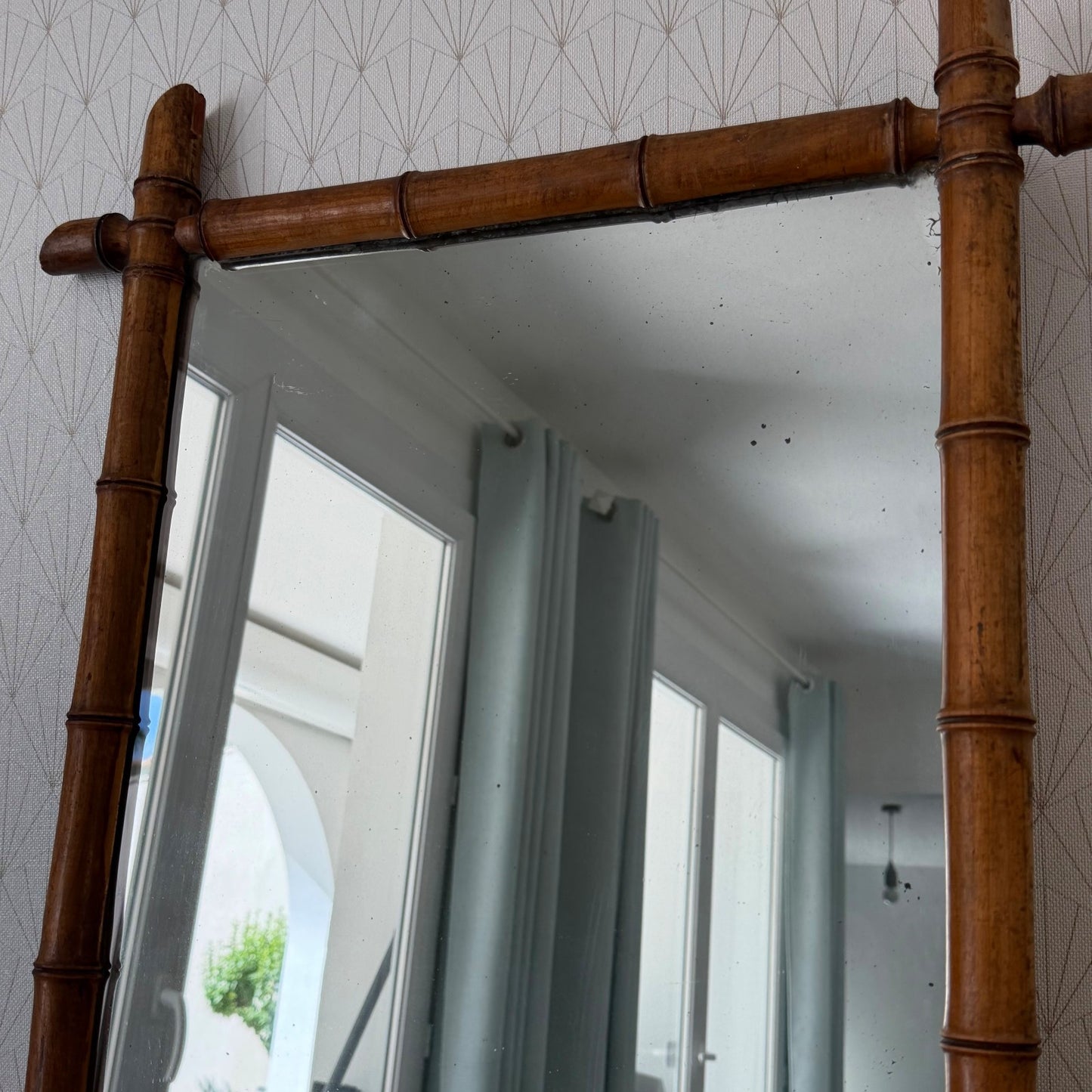 French Faux Bamboo Mirror Vintage Wood Frame Wall Mount 22x31" 10062613